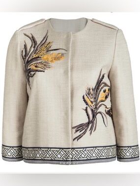 Tory Burch Crop Jacket/Blazer Embroidery Designs 3/4 Sleeves Snap Closure Size 4